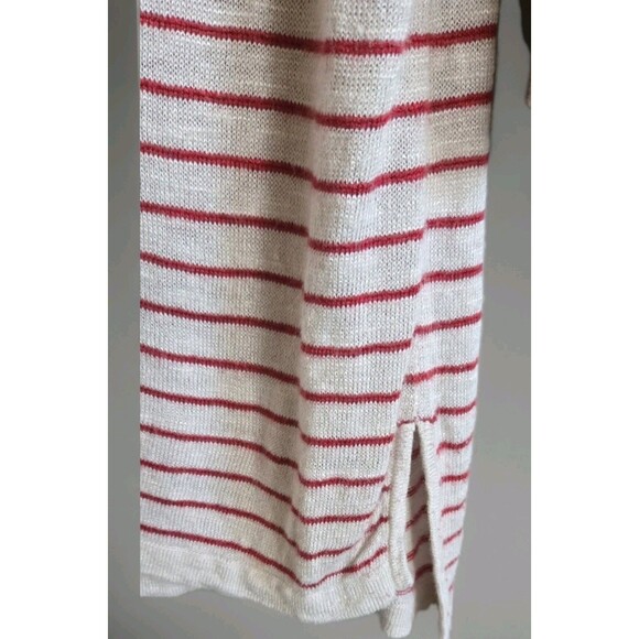 J. Jill Linen Knit Sweater Women's PXL Tan Red Striped  Flounce Sleeve Tunic - Picture 4 of 7